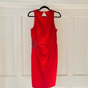 David Meister red satin cocktail dress 10